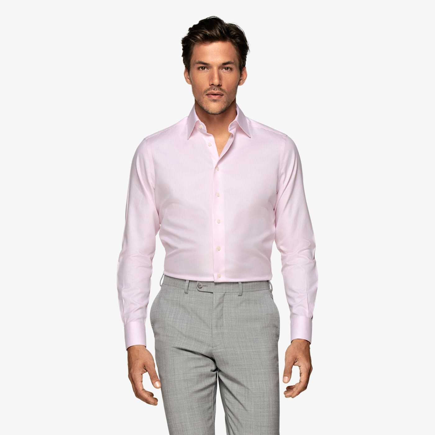 SUITSUPPLY PINK STRIPED OXFORD SLIM FIT SHIRT
