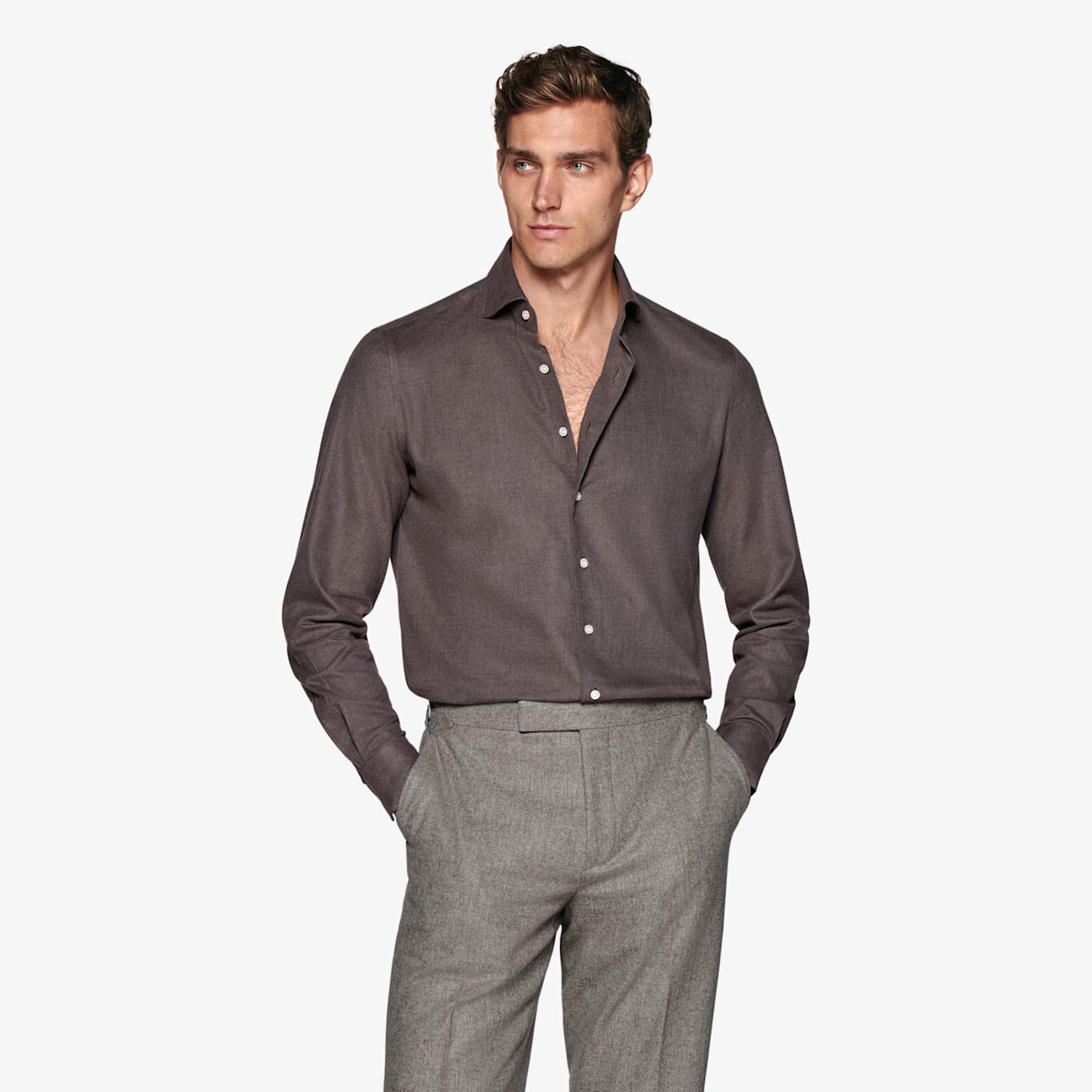 Suitsupply Taupe Slim Fit Shirt
