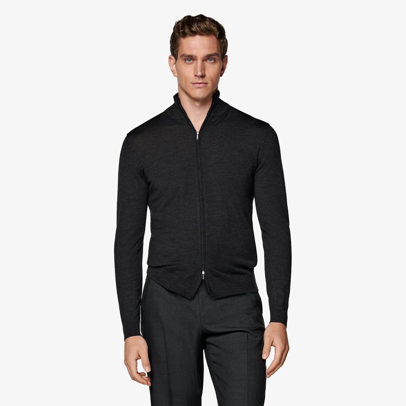 Suitsupply Dark Grey Merino Zip Cardigan