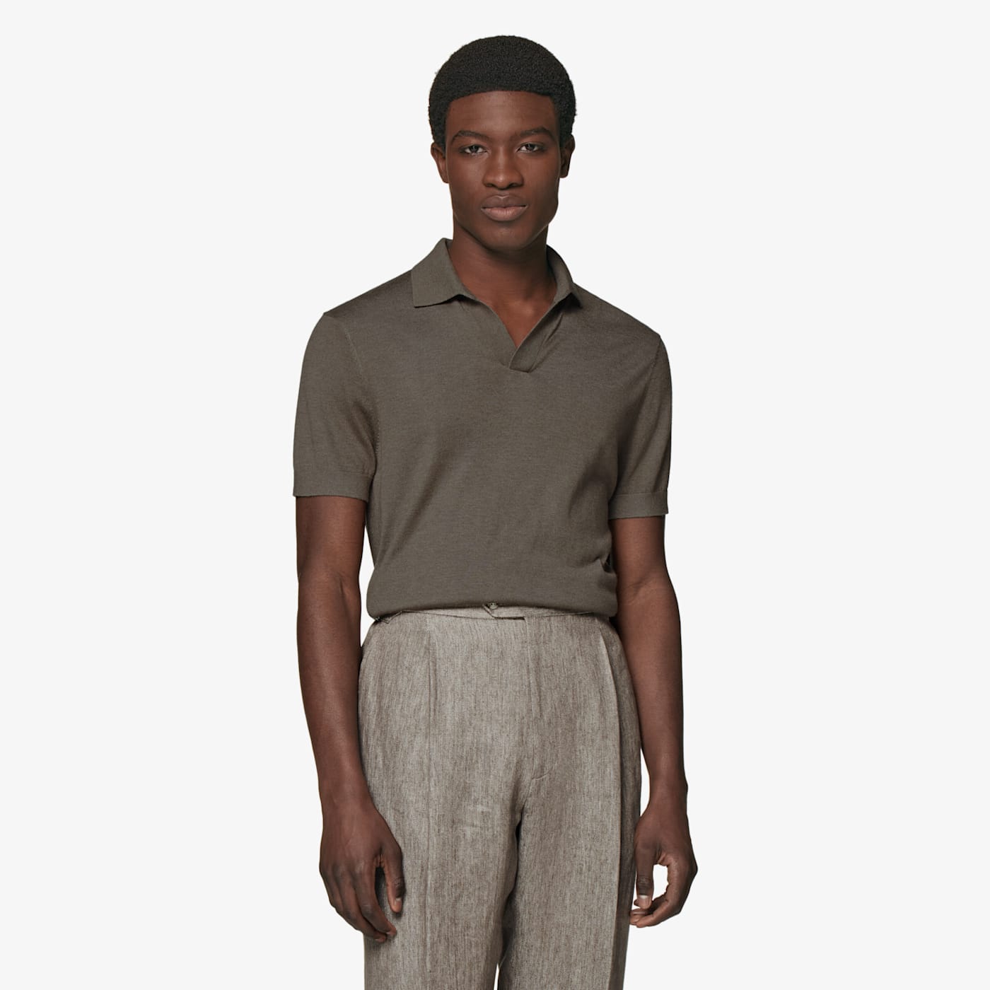 Suitsupply Taupe Buttonless Polo Shirt