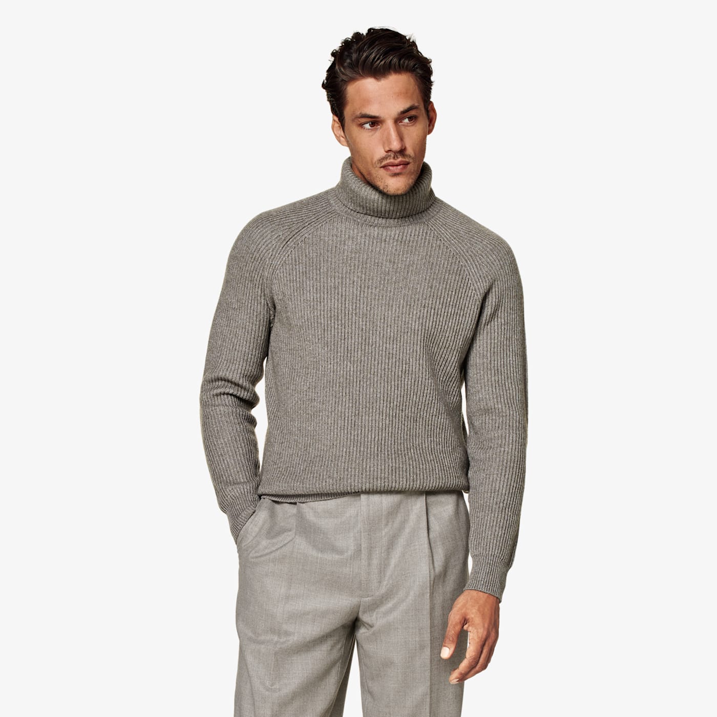 Suitsupply Taupe Ribbed Turtleneck In Brown