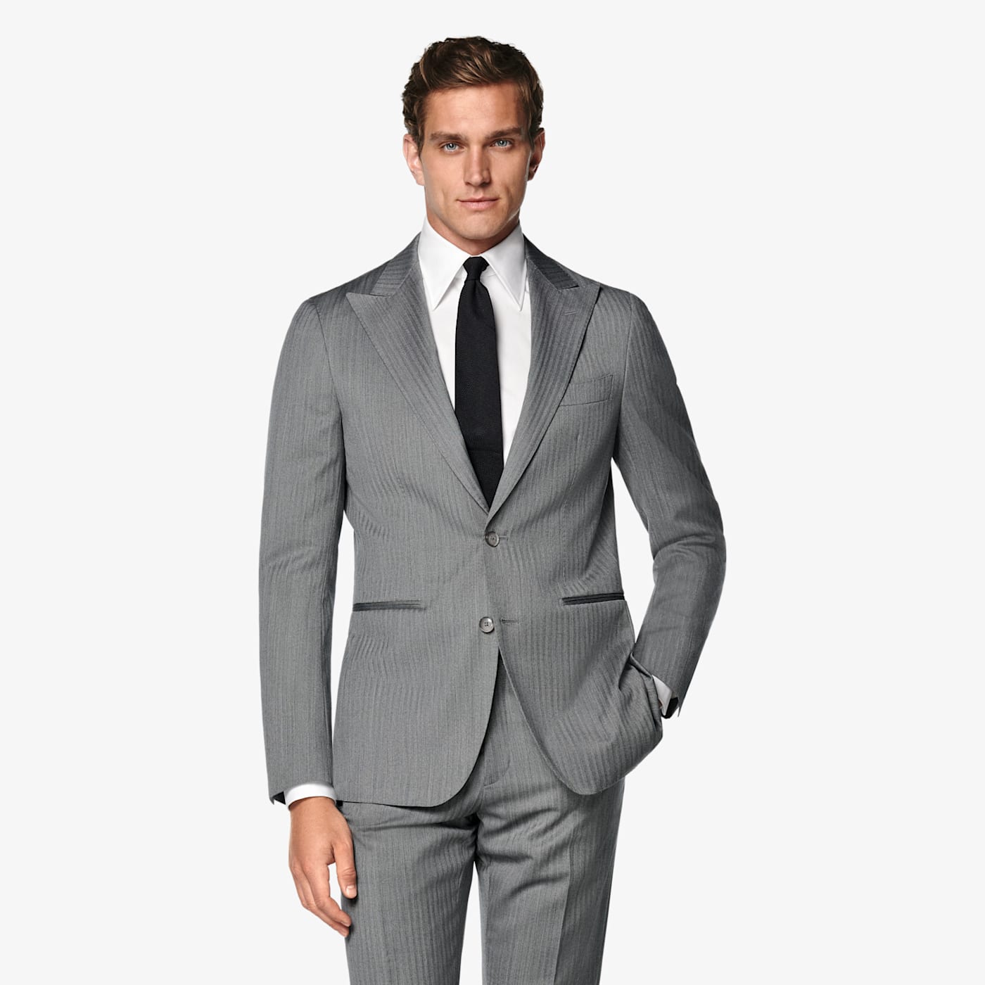 Suitsupply Mid Grey Herringbone Perennial Tailored Fit Havana Suit