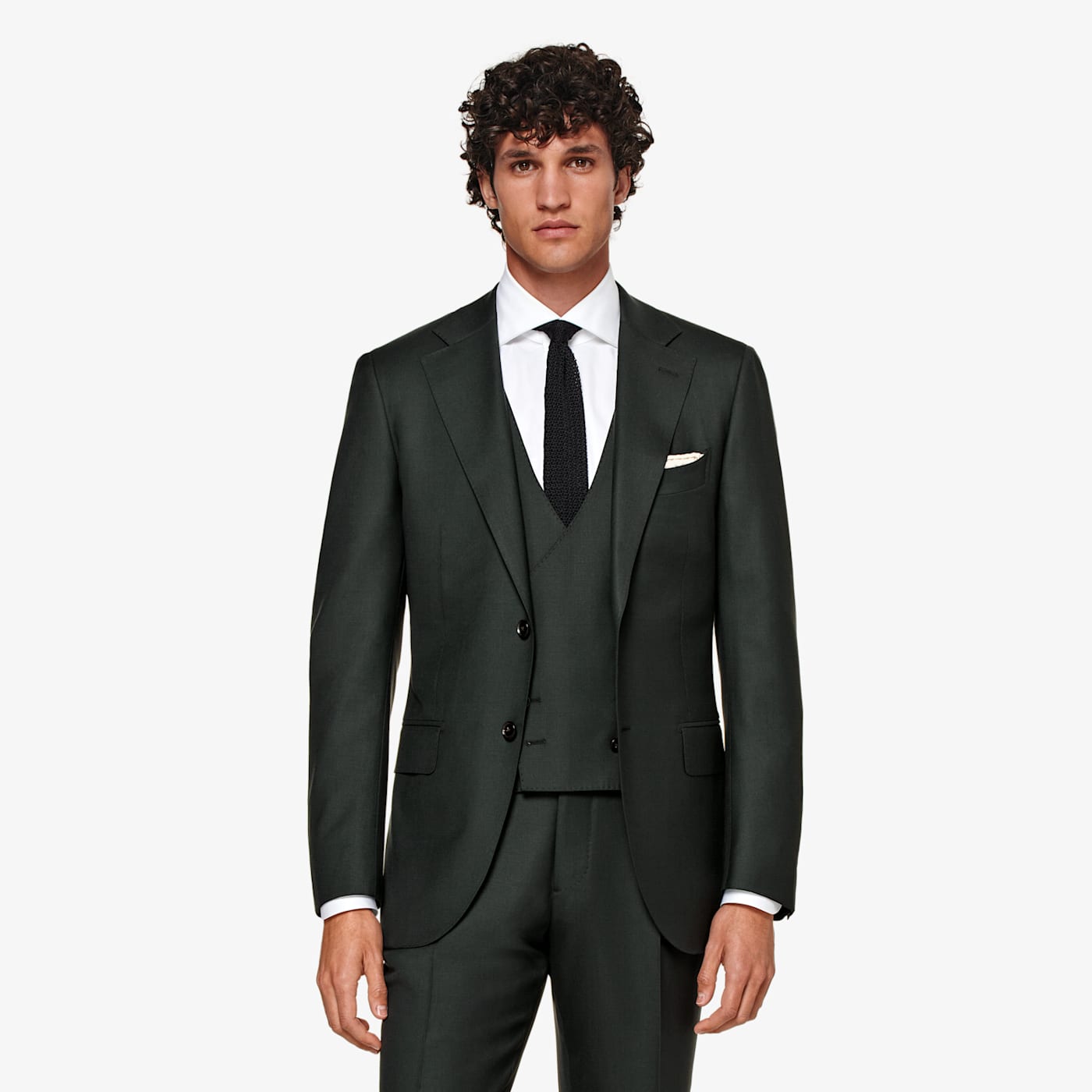 Suitsupply Dark Green Three-piece Lazio Suit In Black
