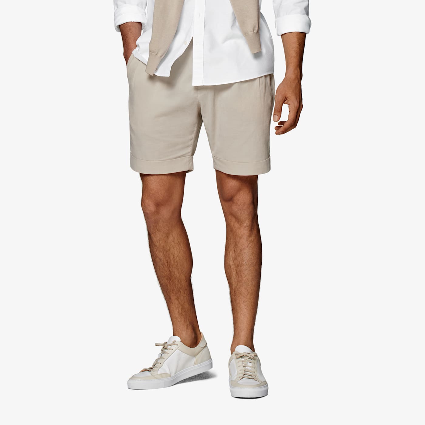 SUITSUPPLY SAND PLEATED BOSA SHORTS