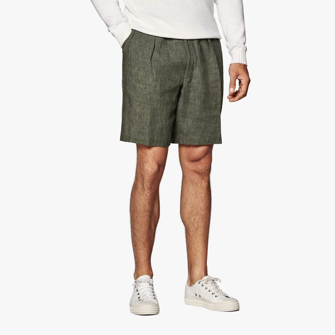 Suitsupply Dark Green Pleated Mira Shorts