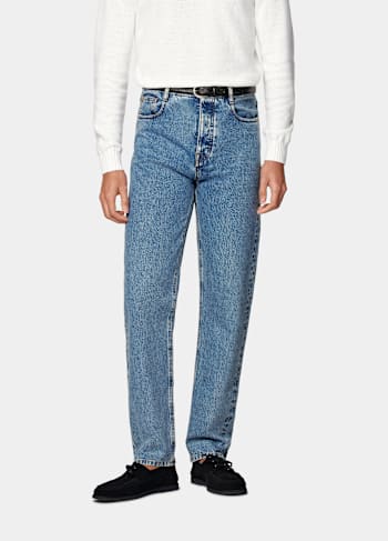 Mid Blue Washed Straight Leg Jeans