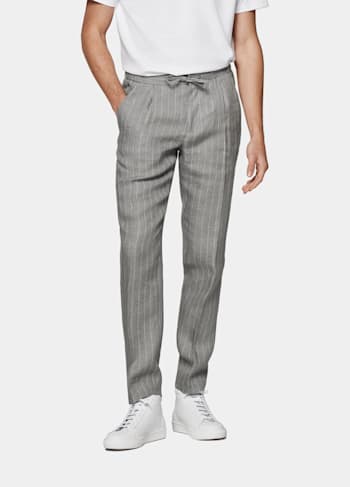  Light Grey Striped Drawstring Ames Pants