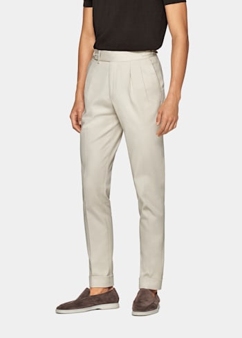 Sand Pleated Braddon Trousers