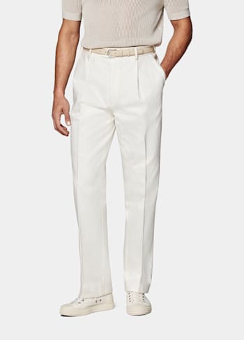 Duca 米白色褶裥长裤