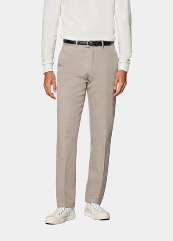 Taupe Slim Leg Straight Chinos