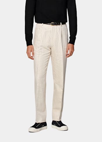 Sand Wide Leg Tapered Trousers
