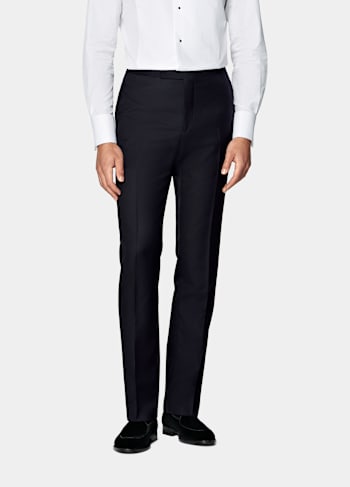 Navy Slim Leg Straight Tuxedo Trousers