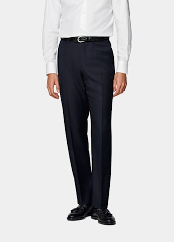 Navy Slim Leg Straight Suit Trousers