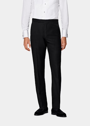 Black Slim Leg Straight Tuxedo Trousers