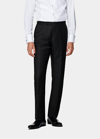 Black Slim Leg Straight Tuxedo Trousers