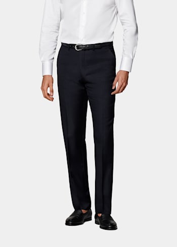 Navy Slim Leg Straight Suit Trousers