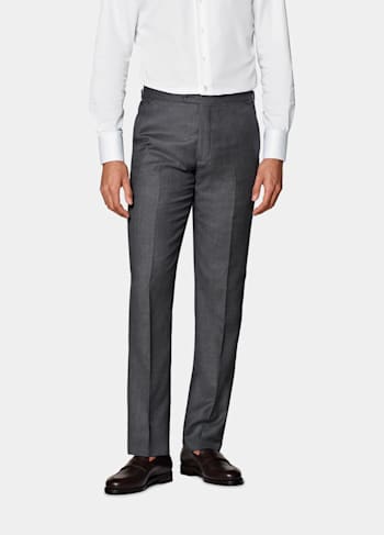 Dark Grey Bird's Eye Slim Leg Straight Suit Trousers