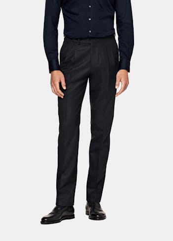 Navy Pleated Braddon Trousers