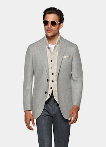 Havana 浅灰色合体身型西装外套