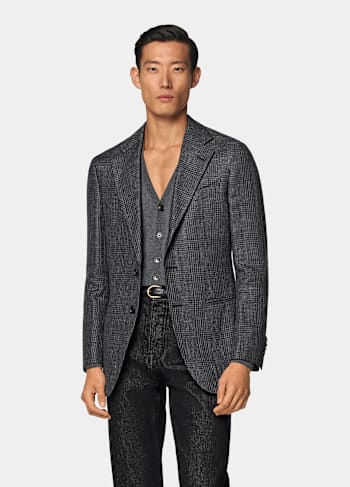 Dark Grey Checked Tailored Fit Havana Blazer