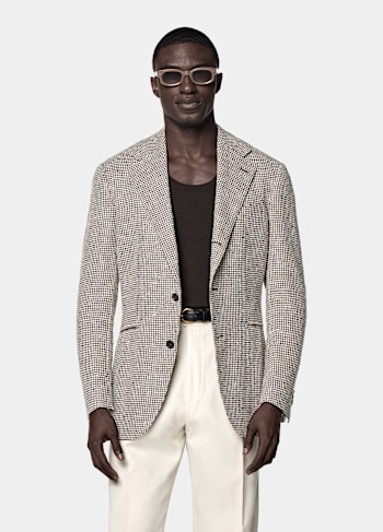 Mid Brown Checked Relaxed Fit Roma Blazer
