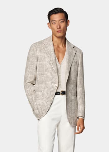 Sand Checked Relaxed Fit Roma Blazer