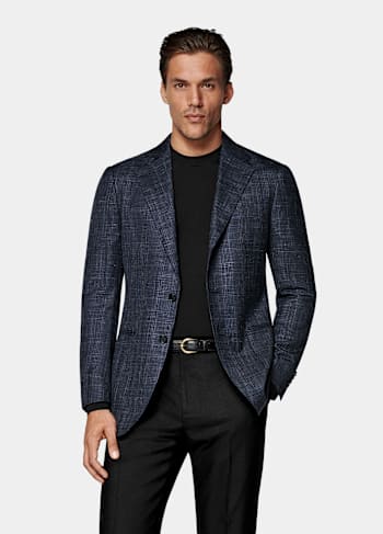 Navy Checked Tailored Fit Havana Blazer
