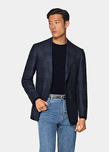 Navy Checked Tailored Fit Havana Blazer