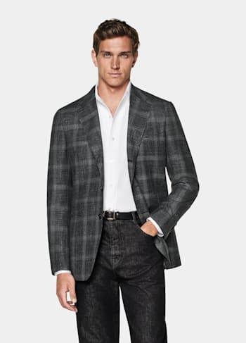 Grey Checked Tailored Fit Havana Blazer