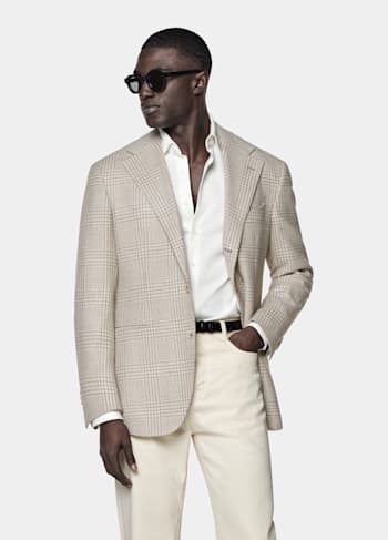 Sand Checked Relaxed Fit Roma Blazer