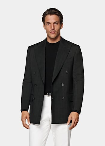 Black Herringbone Tailored Fit Milano Blazer