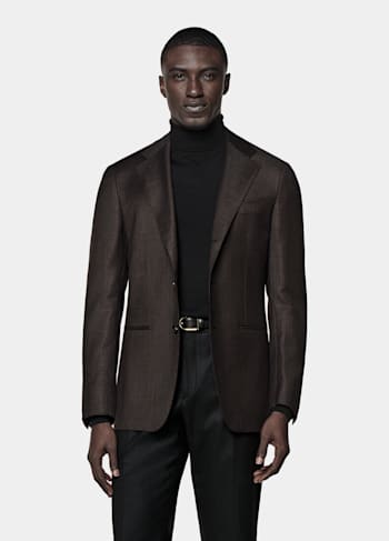 Dark Brown Houndstooth Tailored Fit Havana Blazer