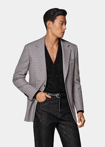 Taupe Checked Tailored Fit Milano Blazer