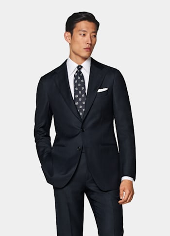 Navy Bird's Eye Tailored Fit Havana Suit Jacket