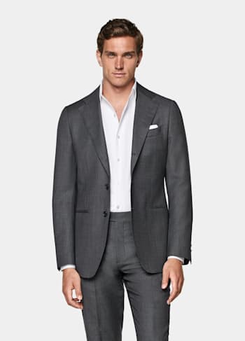 Dark Grey Bird's Eye Tailored Fit Havana Suit Jacket