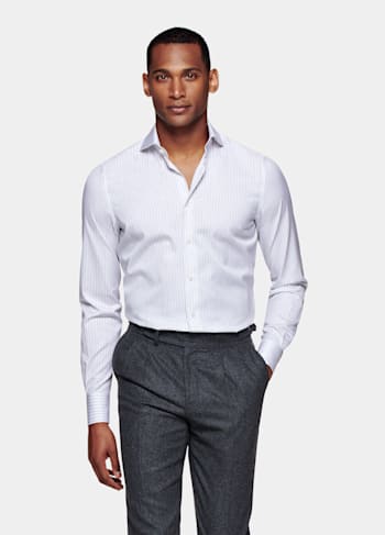 Light Grey Striped Twill Extra Slim Fit Shirt