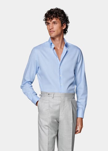 Rutig ljusblå twillskjorta med smal passform