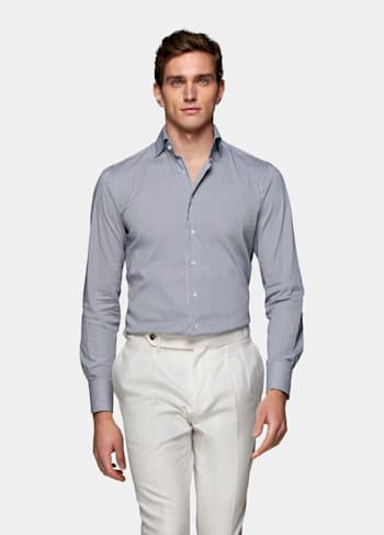 Navy Striped Satin Extra Slim Fit Shirt