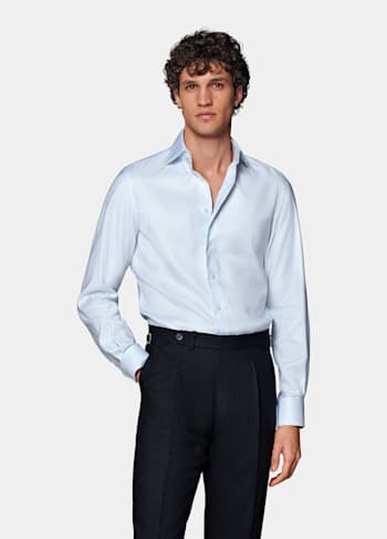 Camisa Oxford azul claro a rayas corte Tailored