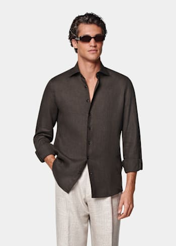 Koszula tailored fit ciemnobrązowa