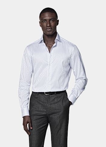 Navy Striped Twill Tailored Fit Shirt