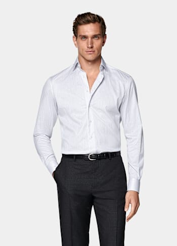 White Striped Twill Tailored Fit Shirt