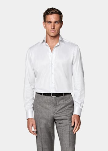 Grey Striped Twill Tailored Fit Shirt