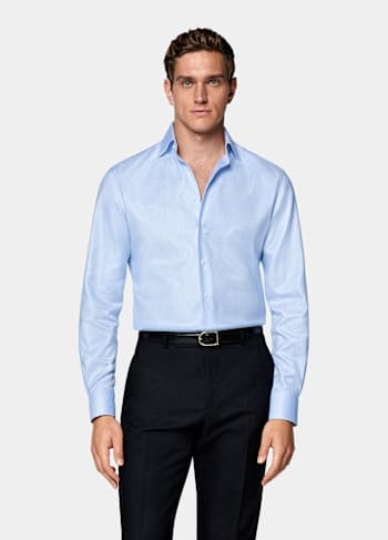 Light Blue Houndstooth Houndstooth Tailored Fit Shirt