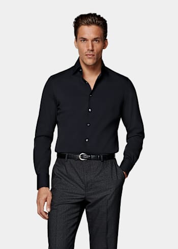 Navy Poplin Tailored Fit Shirt