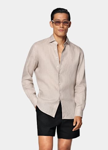 Koszula tailored fit jasnobrązowa