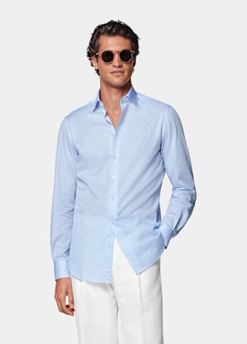 Blue Striped Poplin Tailored Fit Shirt