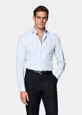 Light Blue Striped Tailored Fit Shirt