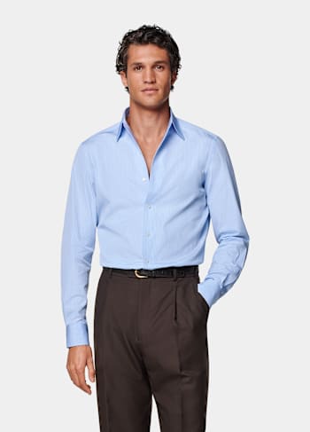 Mid Blue Striped Tailored Fit Shirt