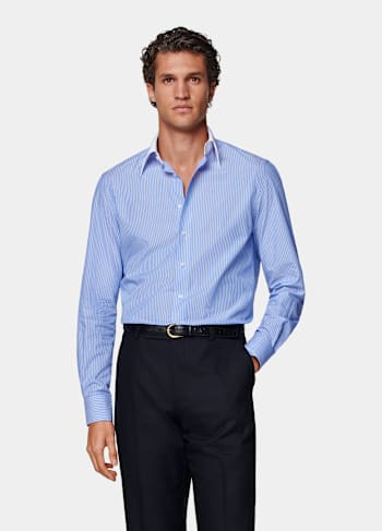 Light Blue Striped Tailored Fit Shirt